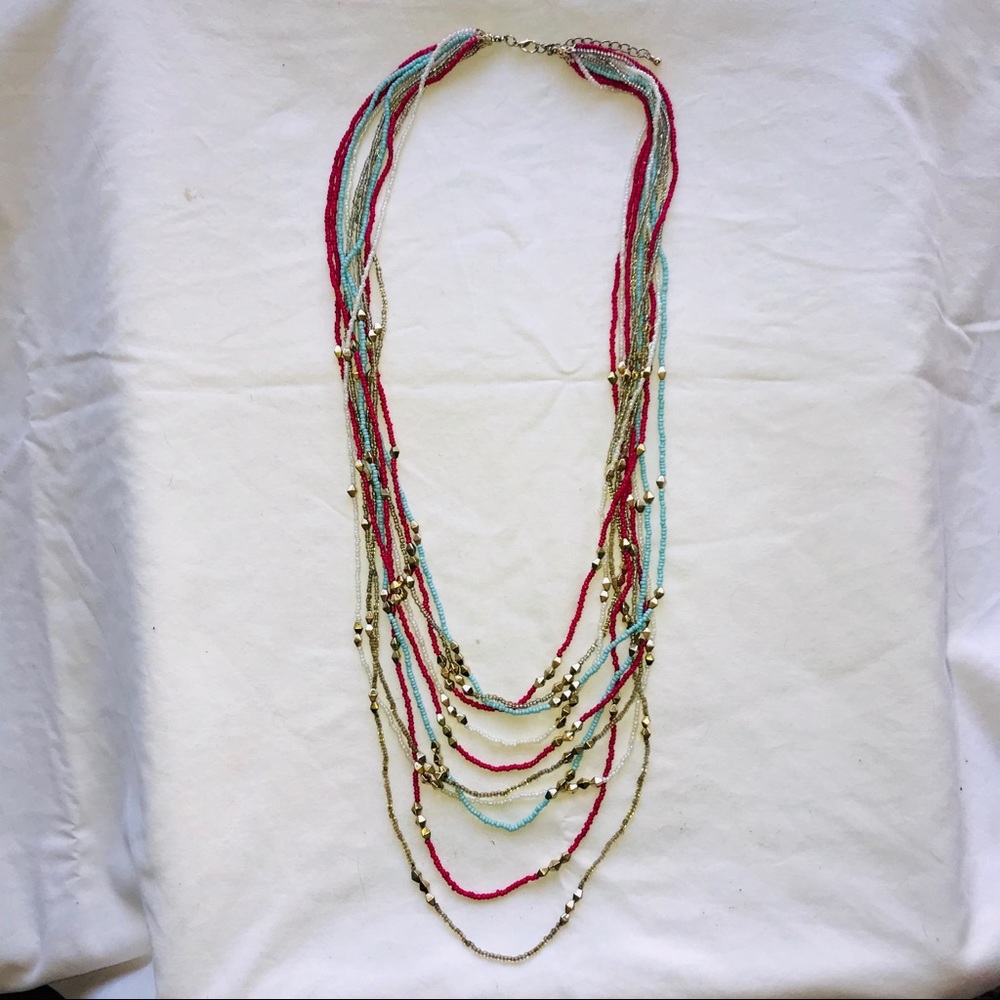 Beaded‎ Necklace Coral, Turquoise & Gold ~